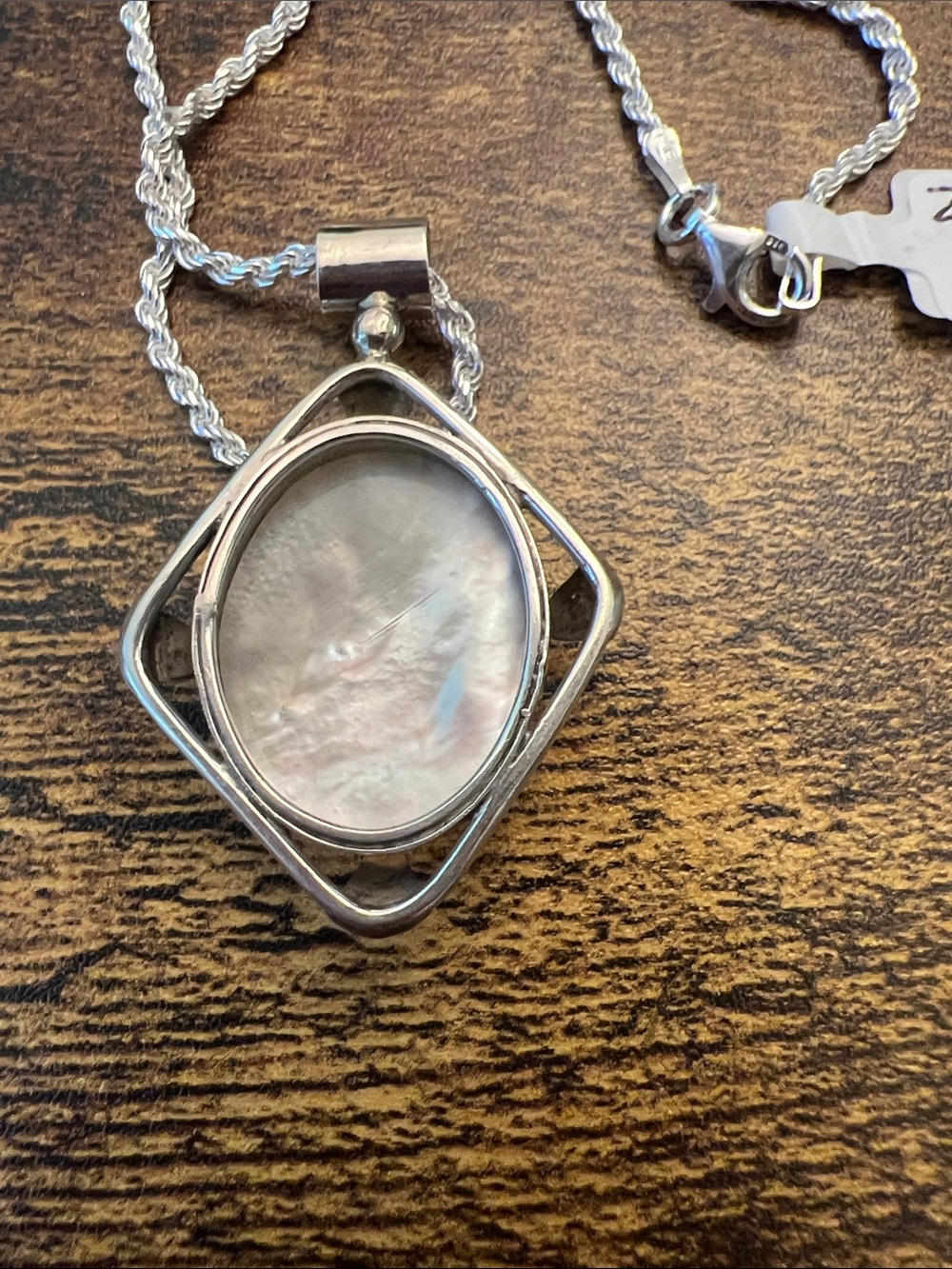 Sterling Silver Iridescent Mother-of-Pearl Pendant Necklace - White - Picture 3 of 7